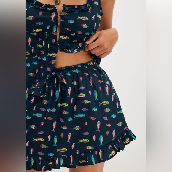 NWT Free People Ellia Printed Set in Navy - Picture 3 of 7